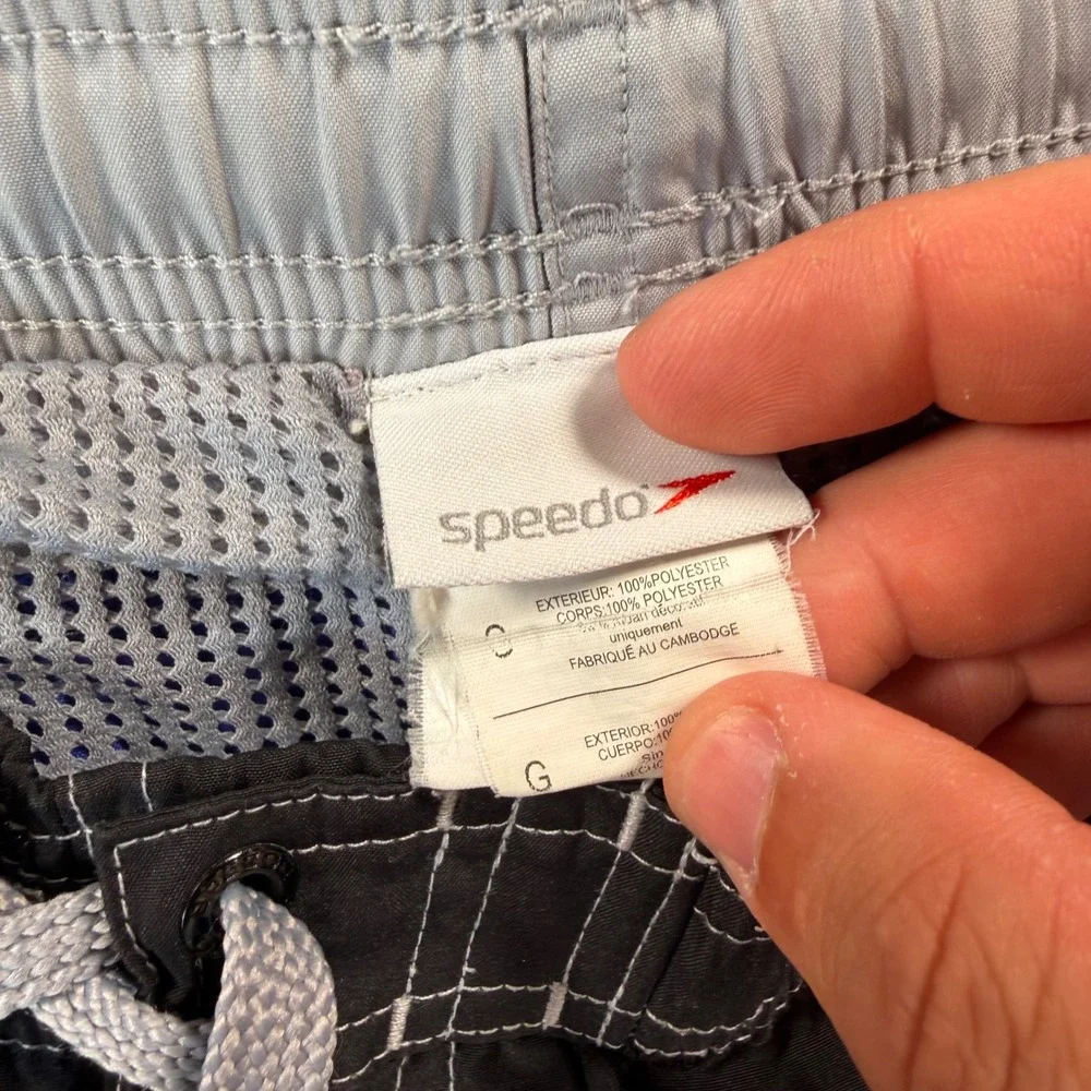 VTG Speedo Mens Swim Trunks Large Black Blue Colorblock Mesh Lined Large